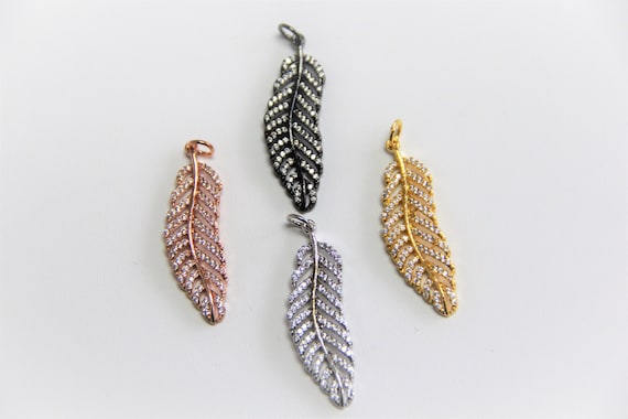 CZ Micro Pave 12x40 Leaf Pendant