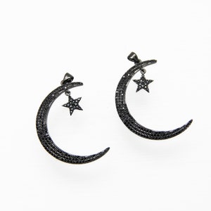 Black CZ Micro Pave 38mm Moon & Star Pendant