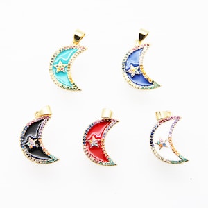 CZ Micro Pave Enamel 14x19mm Moon Charm