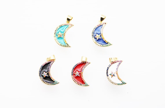 CZ Micro Pave Enamel 14x19mm Moon Charm