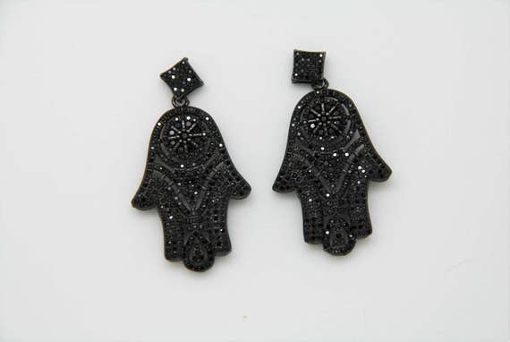 Black CZ Micro Pave 25x45mm  Hamsa Pendant