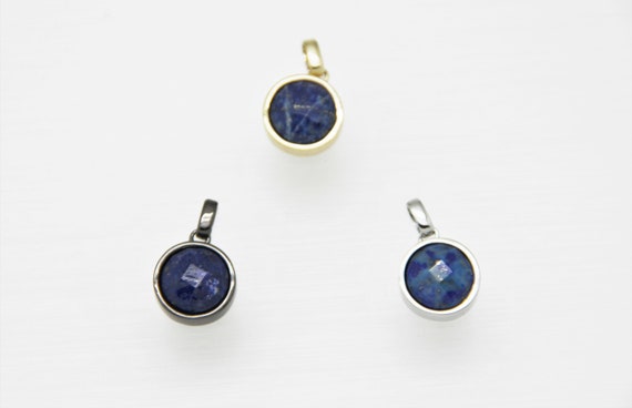 Lapis lazuli 12mm Coin Shape Brass Bezel Setting Pendant