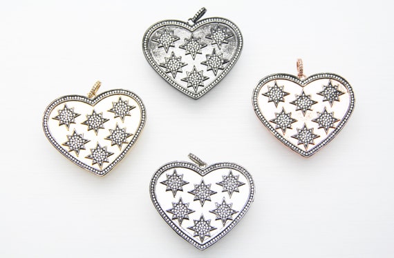 CZ Micro Pave 45mm Heart With Starburst Pendant