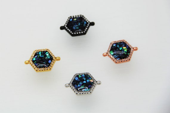 Abalone Mosaic With CZ Micro Pave 14mm Hexagon Connectors