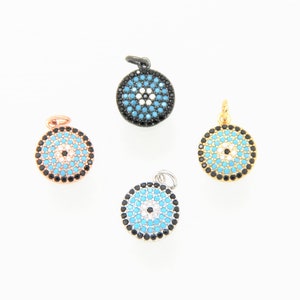 Turquoise Color CZ Micro Pave 12mm Disc Charm