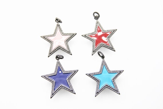 CZ Micro Pave Enamel 45mm Star Pendant