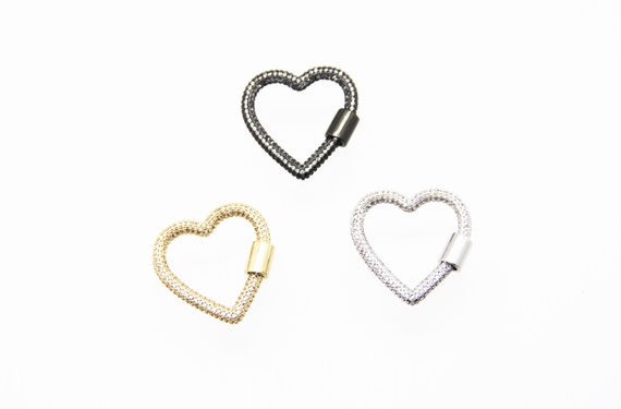 CZ Micro Pave 26mm Heart Screw Clasp Carabiner