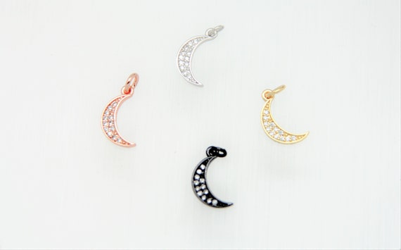 CZ Micro Pave 12mm Crescent Moon Charm with Jump Ring