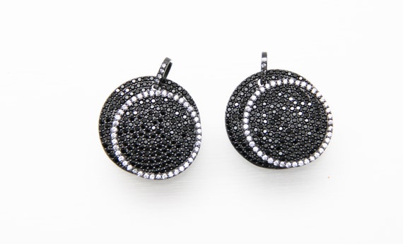 Black CZ Micro Pave 30mm Off Center Disc Pendant with CZ Bail