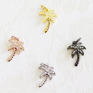 CZ Micro Pave 12x17mm Palm Tree  Charm with Jump Ring