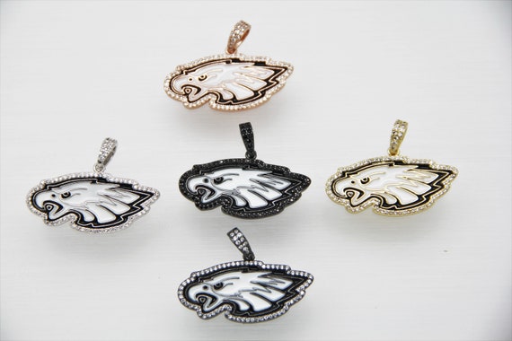 CZ Micro Pave White Enamel 20x35mm Eagle Pendant