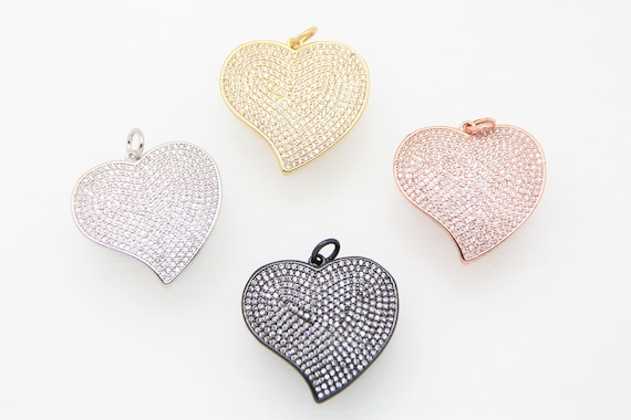 CZ Micro Pave 28mm Crooked Heart Pendant