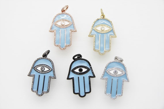 CZ Micro Pave Enamel 30x40mm Hamsa