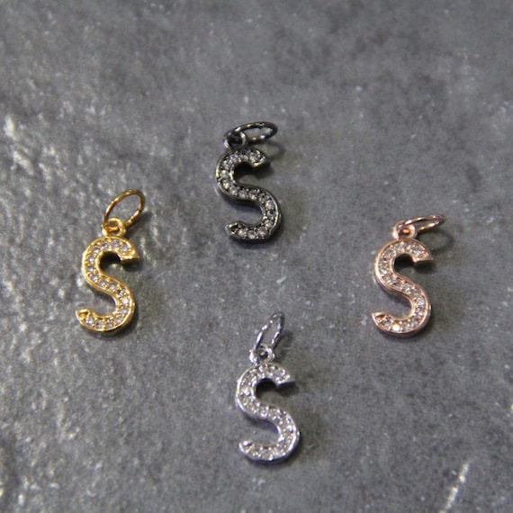 CZ Micro Pave Letter "S" Charm with Jump Ring