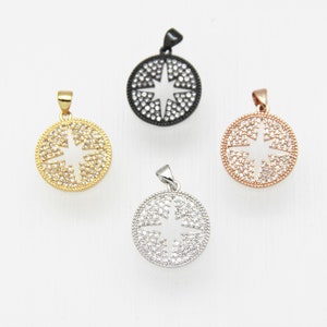 CZ Micro Pave 18mm Disc With Starburst  Charm
