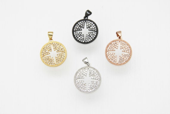 CZ Micro Pave 18mm Disc With Starburst  Charm