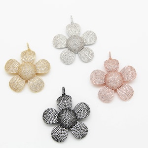 CZ Micro Pave 50mm Flower Pendant With CZ Bail