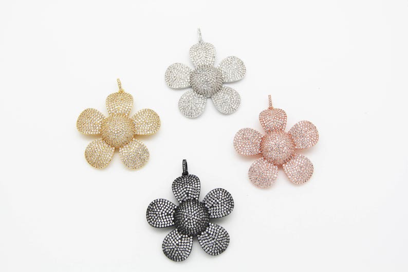 CZ Micro Pave 50mm Flower Pendant With CZ Bail
