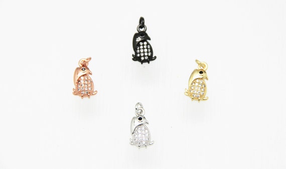 CZ Micro Pave 8x11mm Penguin Charm with Jump Ring