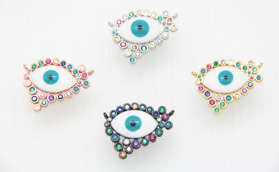 Mixed Color CZ Micro Pave 18x23mm Evil Eye Connectors For Necklace