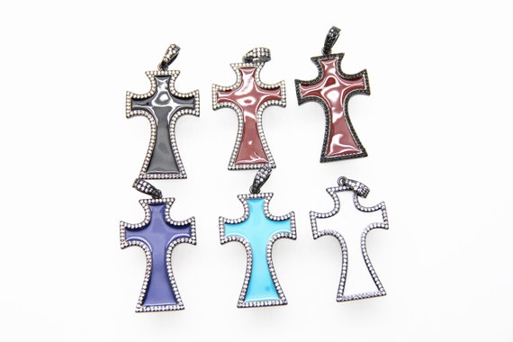 CZ Micro Pave Enamel 25x37mm Cross Pendant