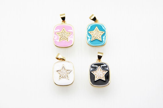 CZ Micro Pave Enamel 14x17mm Tag With Star Charm