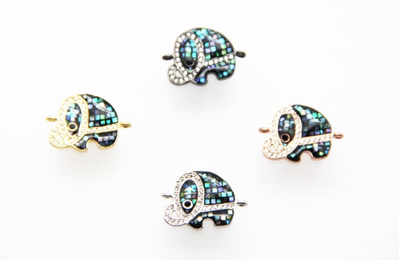 Abalone Mosaic With CZ Micro Pave 15x18mm Elephant Connectors