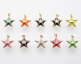 CZ Micro Pave Enamel 18mm 3D Star Pendant