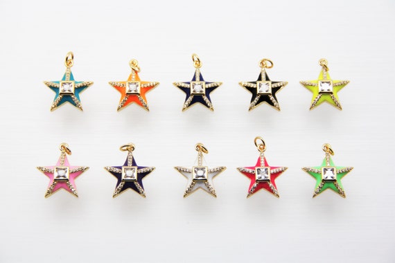 CZ Micro Pave Enamel 18mm 3D Star Pendant