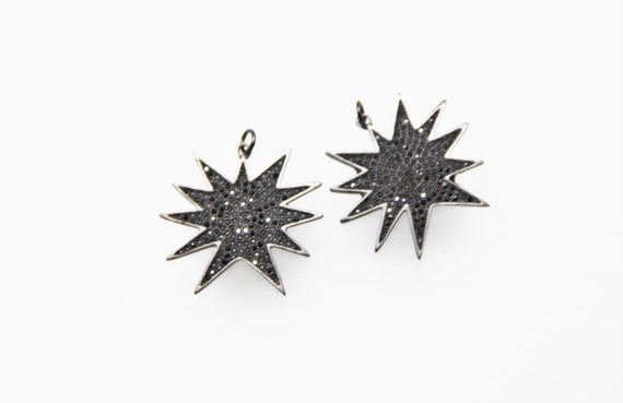 Black CZ Micro Pave 30mm Starburst Pendant