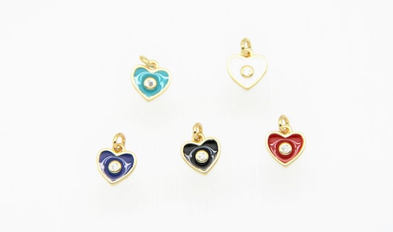 CZ Micro Pave Enamel 9mm Heart Charm