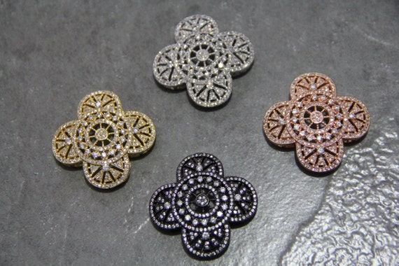 CZ Micro Pave 38mm Hollow Flower  Beads