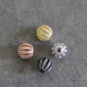 CZ Micro Pave 12mm  Hollow Round Beads