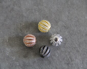 CZ Micro Pave 12mm  Hollow Round Beads