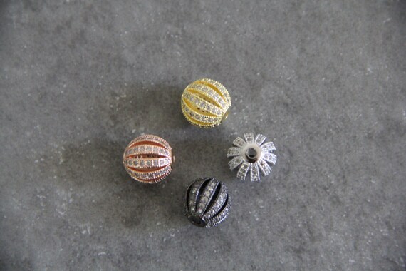 CZ Micro Pave 12mm  Hollow Round Beads