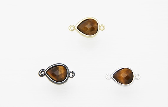 Tiger Eye 10x12mm Teardrop Shape Brass Bezel Setting Connector