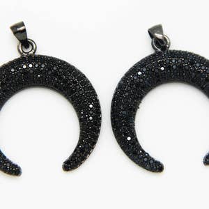 Black CZ Micro Pave 30mm  Half Moon Pendant