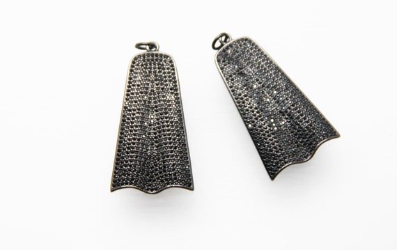 Black CZ Micro Pave 22x40mm  Trapezoid  Pendant