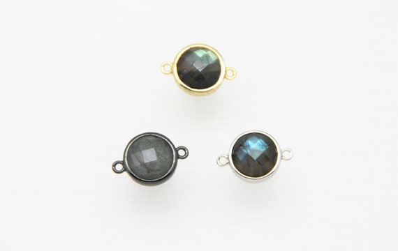 Labradorite 12mm Coin Shape Brass Bezel Setting Connector