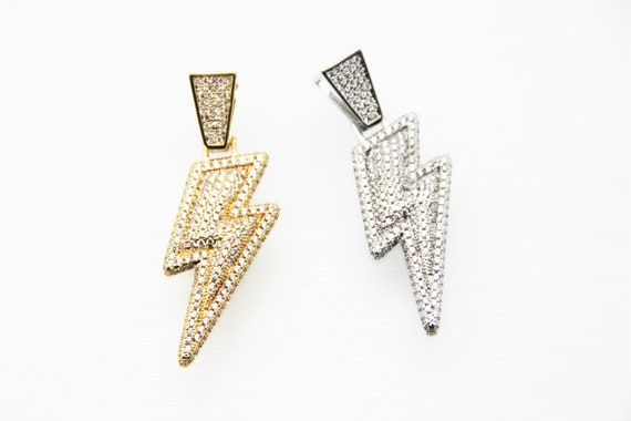 CZ Micro Pave 18x40mm Lightning Bolt Pendant