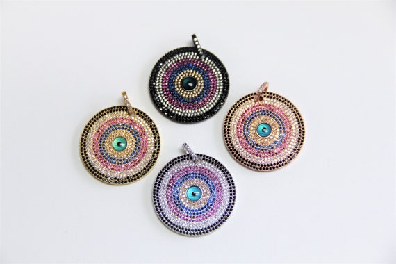 CZ Micro Pave 33mm  Evil Eye Disc Pendant