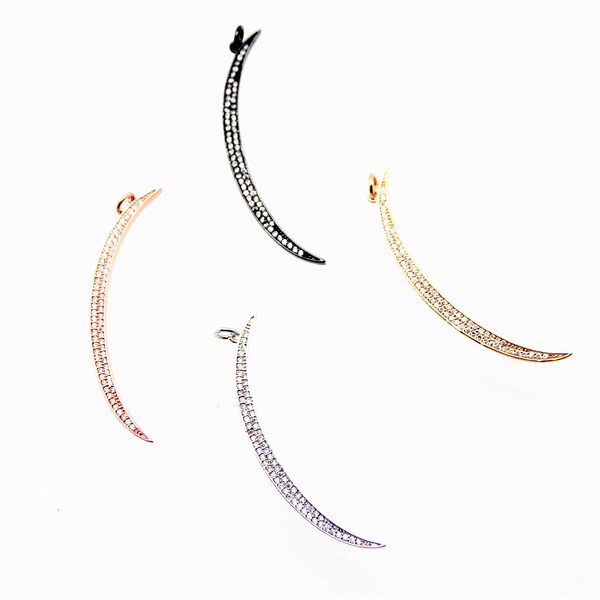 CZ Micro Pave 4x50mm Crescent Moon Pendant