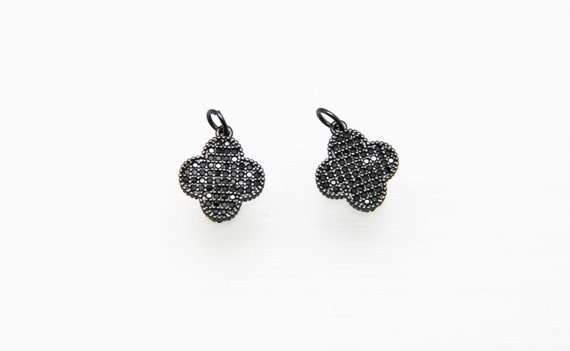 Black CZ Micro Pave 14mm Clover Pendant