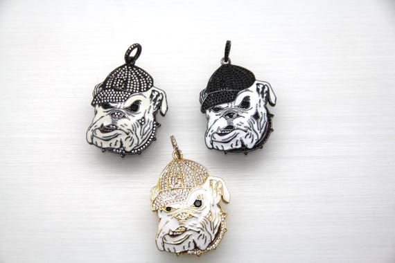 CZ Micro Pave Enamel 28x45mm Bully Dog Head Pendant