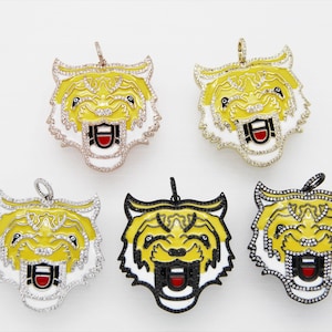 CZ Micro Pave Yellow Enamel 40mm Tiger Head