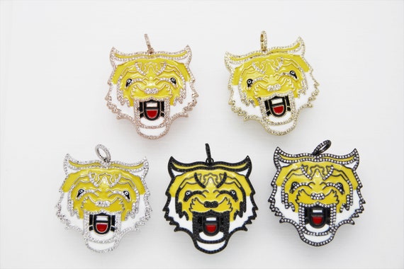 CZ Micro Pave Yellow Enamel 40mm Tiger Head