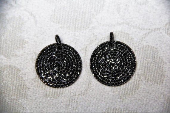 Black CZ Micro Pave 30mm  Disc Pendant with CZ Bail