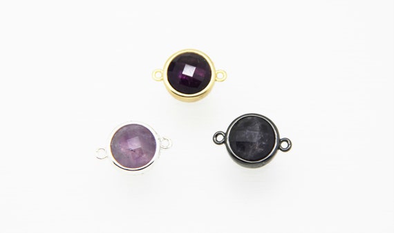 Amethyst 12mm Coin Shape Brass Bezel Setting Connector