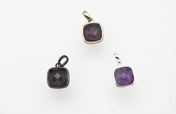 Amethyst 10x10mm Square Shape Brass Bezel Setting Pendant