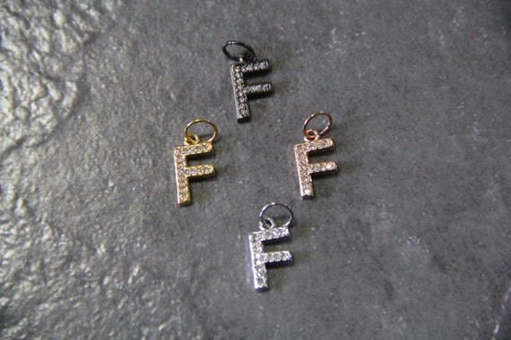 CZ Micro Pave Letter "F" Charm with Jump Ring